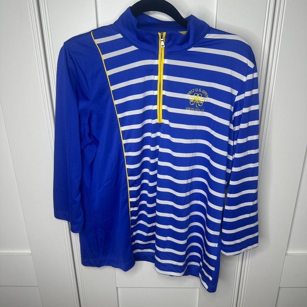 EP Pro Erin Hills Women’s Xl Golf Quarter Zip Blue Stripes and Solid (w1)